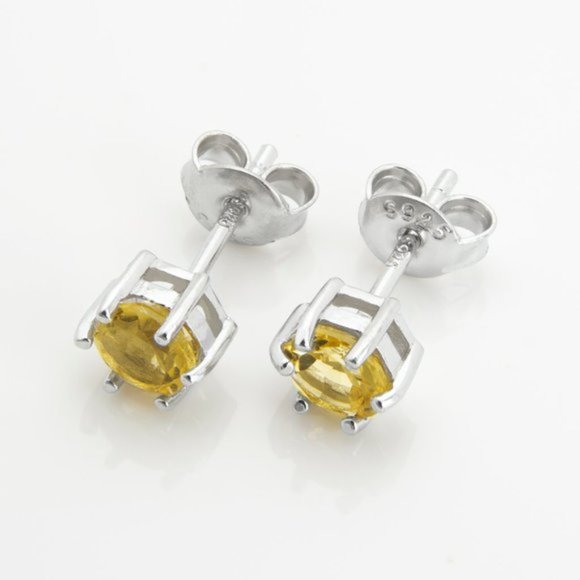 Sterling Silver Citrine Stud Earrings - Picture 2 of 3